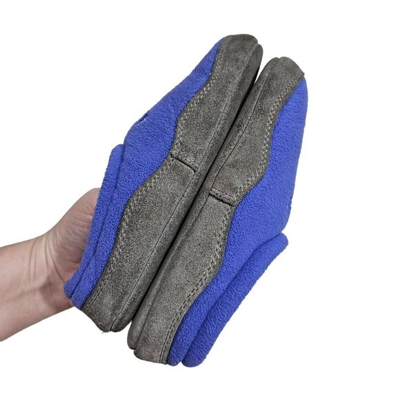 L.L. Bean Girls 1-2 Blue Fleece Slippers‎ With Snowflake Design & Leather Sole - Picture 8 of 9